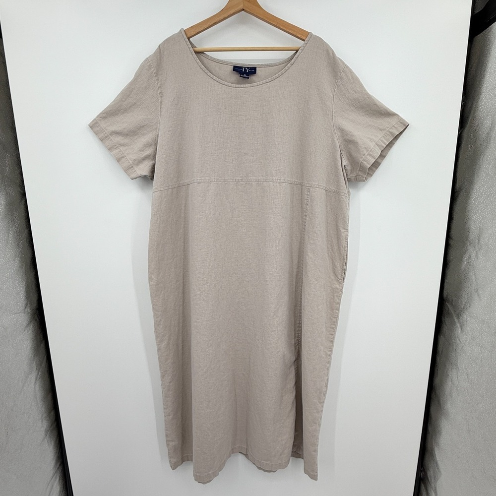 Vtg 90s Original TY Wear Midi Dress 3X Linen Blend Short Sleeve Lagenlook Modest